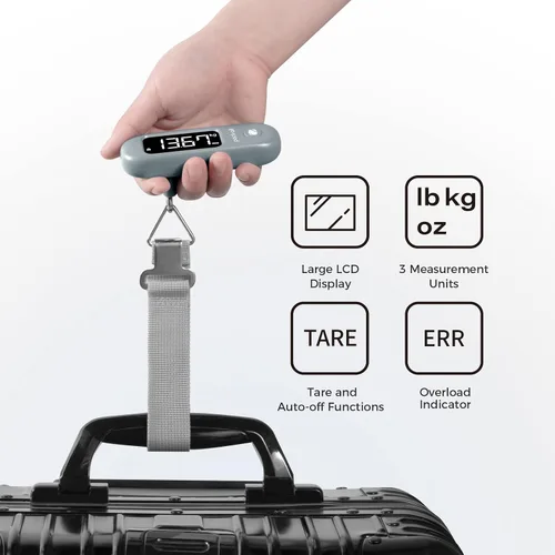 Vista 3 de pack all Báscula de equipaje de 110 libras, báscula digital de equipaje de mano, báscula de peso para maleta de viaje con pantalla LCD, batería