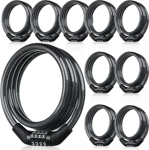 Vista 8 de Hotop 10 unidades de cable de bloqueo de bicicleta de 2 pies con combinación, bloqueo de bicicleta preestablecido en espiral de alta seguridad de 4