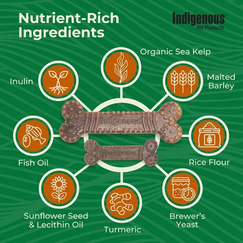 Vista 2 de Indigenous Pet Dental Health Bones - Paquete variado de tocino ahumado, zanahoria y calabaza, paquete de 2 (17 onzas cada uno) Masticables