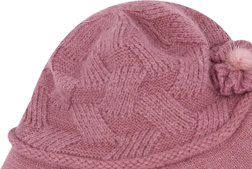Vista 105 de C-US - Gorro de punto cálido para mujer, con visera de ganchillo con acento de flores