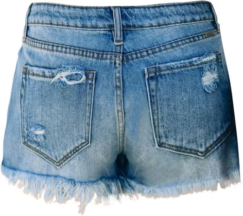 Vista 8 de 2023 Pantalones cortos de mezclilla de sarga elástica para mujer, estampado floral, dobladillo sin procesar, pantalones cortos elásticos