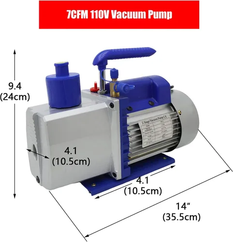 Vista 2 de Bomba de vacío de 110V 7CFM Bomba de vacío de paletas rotativas Bomba de vacío de doble etapa con filtración de cinco capas y ventana de aceite