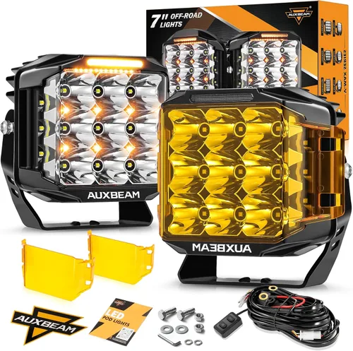 Vista 9 de Auxbeam Serie V-MAX 204W Luces LED de Conducción en Pod, Luz de Proyección Rectangular de 7 Pulgadas para Todo Terreno con DRL Ámbar y Luz Trasera