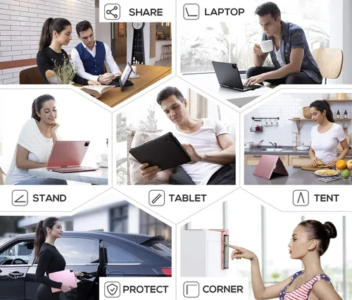 Vista 5 de Funda con teclado para iPad de 9ª generación (10.2 pulgadas, 2021) 360° 7 modos Retroiluminación 12 colores Delgada, ligera y protectora