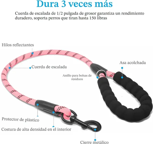 Vista 3 de iYoShop Correa doble para perro, giratoria de 360°, correa para caminar sin enredos con elástico absorbente de golpes para dos perros