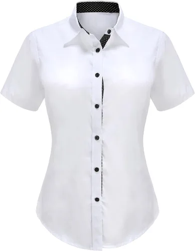 Vista 7 de Women Short Sleeve Button Down Shirts Cotton Camisa Manga Corta para Mujer