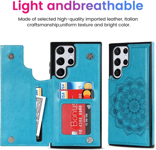 Vista 3 de Asuwish Funda compatible con Samsung Galaxy S22 Ultra 5G y protector de pantalla de vidrio templado, accesorios para celda, ranura para tarjetero