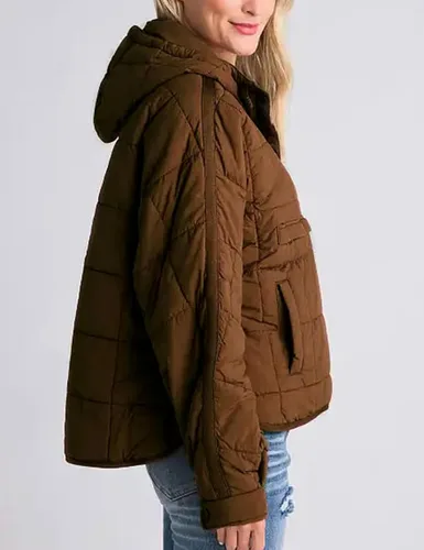 Vista 3 de Jawmeu Chaqueta acolchada y plegable para mujer, de gran tamaño, ligera, con bolsillos