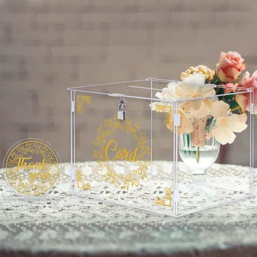 Vista 7 de Ywlake Caja de tarjetas de boda de acrílico con cerradura y ranura, soporte para caja de regalo para dinero en efectivo, cajas transparentes
