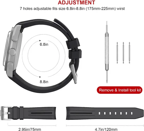 Vista 8 de Correas para reloj Moonswatch, correa de goma curvada sin huecos compatible con reloj Omega X Swatch Moonswatch Speedmaster/Rolex/SEIKO de 20mm