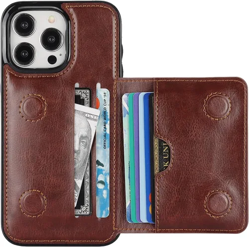 Vista 12 de KIHUWEY - Funda tipo cartera para iPhone 15 Pro Max, piel con tarjetero