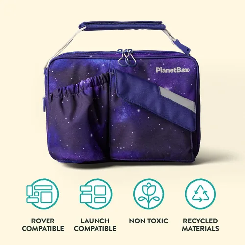 Vista 3 de PlanetBox Launch - Kit de caja de almuerzo estilo Bento de acero inoxidable para niños y adolescentes con 3 compartimentos – Edición Stardust