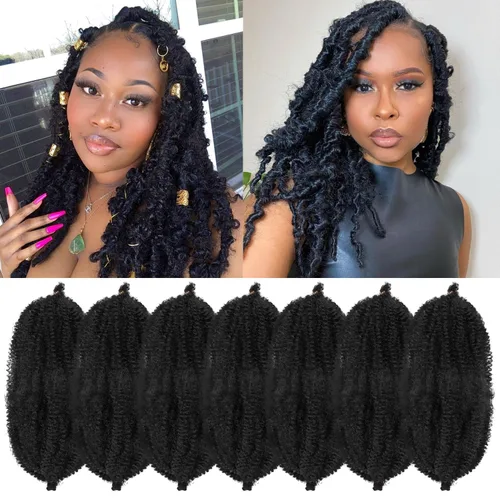 Vista 61 de Cabello para Trenzas Marley Twist de 10 pulgadas Negro 3 Paquetes Cabello Afro Twist Elástico Preseparado para Locs Suaves Cabello Spring Twist