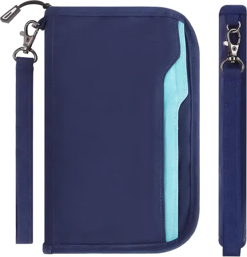 Vista 9 de Cartera de pasaporte familiar ZOPPEN RFID, porta pasaporte para mujeres/hombres, cartera de viaje con organizador de documentos y cierre, con correa
