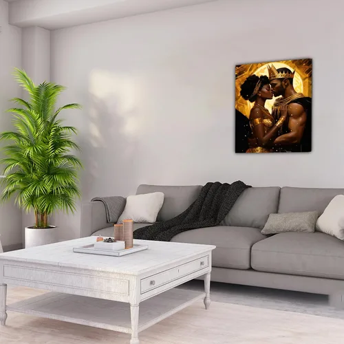 Vista 298 de Arte de pared afroamericano, decoración de rey y reina bailarín negro para sala de estar, arte de pareja de amor negro para dormitorio, lienzo