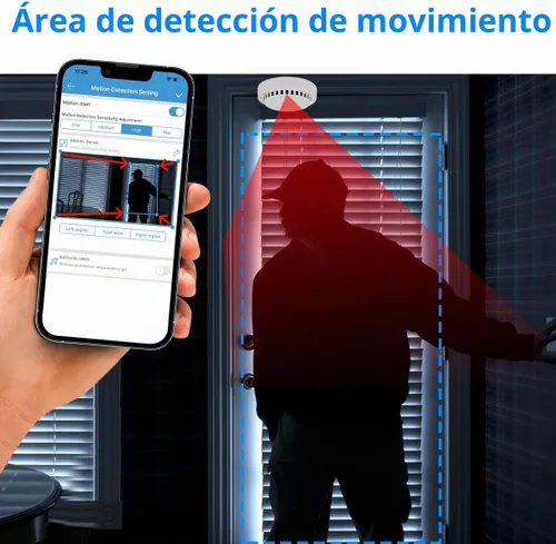 Vista 4 de Cámara detector de humo hecha a mano, 150 ° gran angular 5000 mAh montado en techo 1080P visión nocturna / detección de movimiento/2.4G WiFi/APP