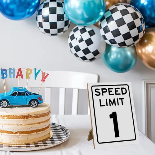 Vista 3 de Letrero de límite de velocidad 1, decoración de cumpleaños de coche de carreras, decoración de fiesta de cumpleaños para niños fanáticos