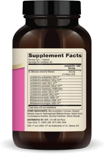 Vista 2 de Dr. Mercola Probióticos completos para mujeres, apoya la salud intestinal, vaginal e inmunológica, contiene cepas de Lactobacillus, sin OMG, sin