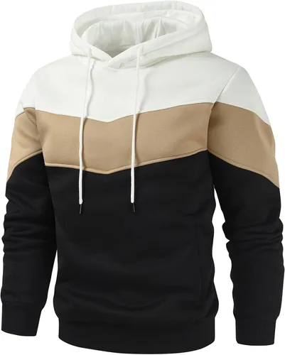 Vista 2 de Gesean Sudadera con capucha, de manga larga, para hombre, diseño de bloque de color, estilo informal, con bolsillo