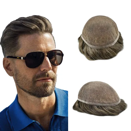 Vista 42 de Toupee para hombres Piezas de cabello humano real, encaje francés completo para hombres, pieza de cabello, nudos blanqueados, línea capilar natural