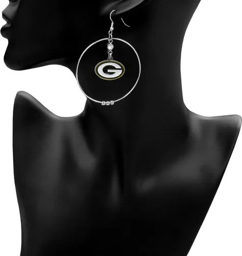 Vista 2 de NFL Siskiyou Sports Green Bay Packers - Aretes de aro de 2 pulgadas para mujer, talla única, color del