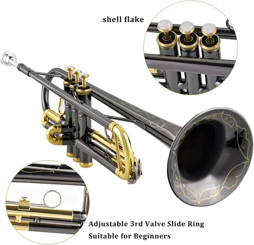 Vista 2 de EASTROCK Bb Trumpet Juego de trompeta estándar con estuche de transporte, guantes, boquilla 7C, kit de limpieza, varilla de afinación, níquel negro