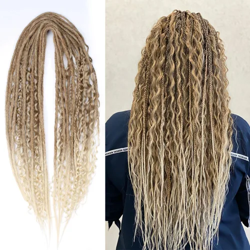 Vista 17 de Kraler Extensiones de Rastas Azules de Doble Extremo de 18 Pulgadas, 20 Hebras Sintéticas DE Extensiones de Rastas Hechas a Mano, Estilo de Rastas
