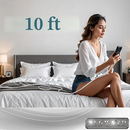 Vista 7 de Cable USB C blanco de 10 pies de largo, cable de carga rápida de 60 W, carga universal y sincronización de datos para dispositivo tipo C