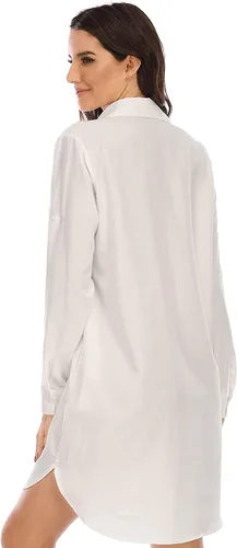 Vista 4 de LUSMAY Vestido casual de verano con cuello en V y botones para mujer de manga larga con bolsillo