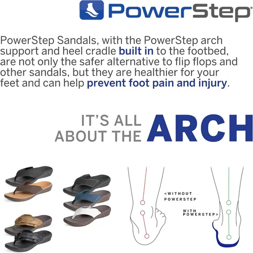 Vista 5 de Powerstep Sandalias ortopédicas con soporte de arco para hombre con suela absorbente de golpes, banda de rodadura ligera y antideslizante