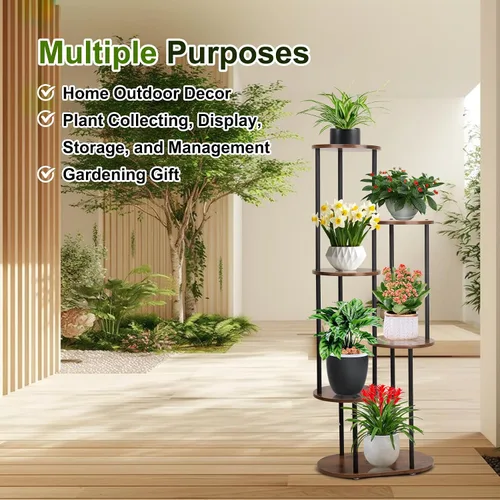 Vista 2 de Soporte para plantas de interior – Soporte para plantas de 6 niveles para 7 macetas, estante para plantas de flores, estante grande de madera