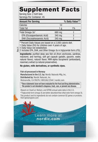 Vista 2 de Nordic Naturals Ultimate Omega Jr., Fresa - 90 mini geles blandos - 680 omega-3 totales con EPA y DHA - Salud cerebral, estado de ánimo