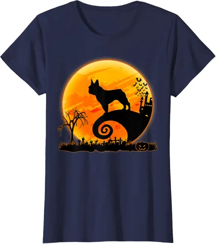 Vista 32 de Camiseta divertida de disfraz de Halloween para perro y luna de Bulldog francés, Negro, S