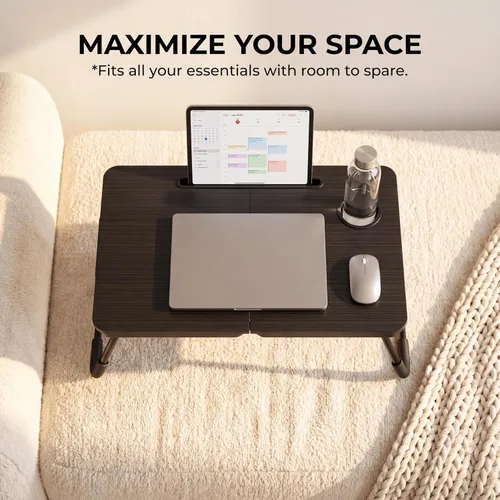 Vista 3 de BUYIFY Mesa de cama plegable de 23.4 pulgadas con bandeja portavasos, color Negro