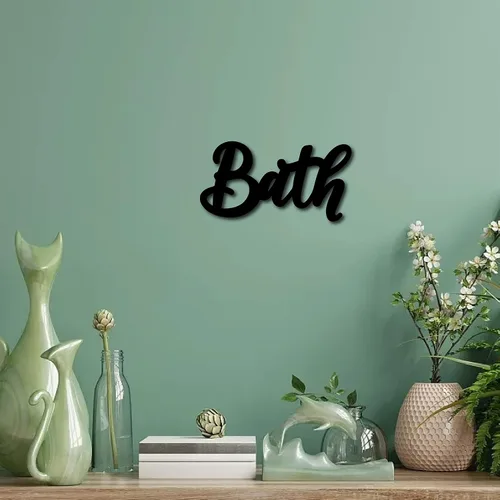 Vista 6 de CREATCABIN Letrero de madera para baño, decoración de baño, letras negras cortadas con láser, arte de pared rústico sin terminar, decoración Hogar
