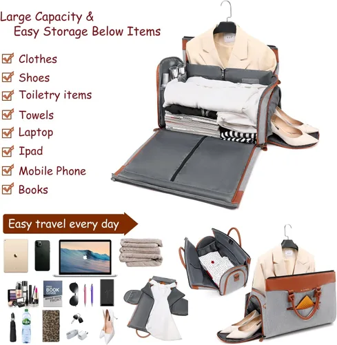 Vista 7 de BUG Bolsas de ropa, bolsa de ropa convertible con correa para el hombro, compartimento para zapatos, bolsas de viaje de transporte, bolsa de lona