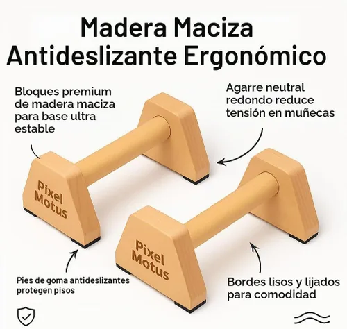 Vista 6 de Barras de empuje de madera – Paraletas de madera maciza con asas ergonómicas aptas para muñecas y pies de goma antideslizantes – Asas de empuje