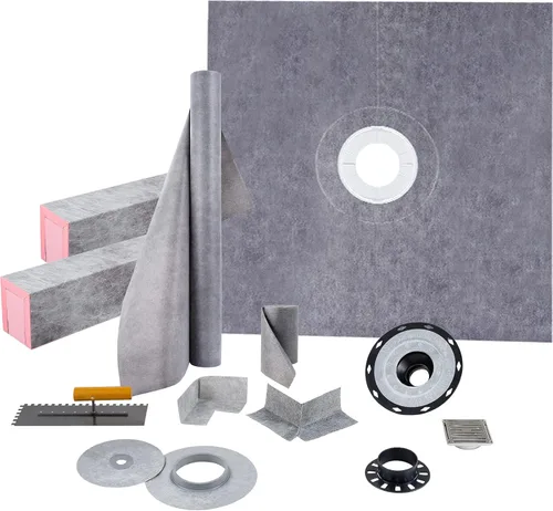 Vista 5 de VEVOR Kit de Bordillo para Ducha, 38"x60" Revestimiento de Bordillo para Ducha Impermeable con Brida de Unión Desplazada de ABS de 4", Rejilla