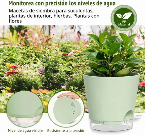 Vista 7 de Macetas de riego automático de 4 pulgadas, paquete de 6 macetas de plástico con agujeros de drenaje y platillos transparentes, macetas de plástico