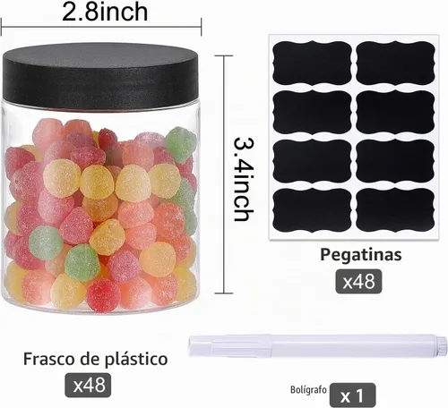 Vista 2 de OUSHINAN 48 frascos de plástico de 8 onzas con tapas de rosca, etiquetas, recipientes redondos vacíos rellenables para almacenar alimentos secos