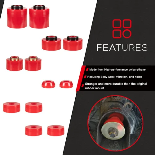 Vista 3 de Kit de bujes de montaje en cuerpo rojo mejorado compatible con Ford F150 F250 F350 2WD 4WD 1980-1998, soportes de cabina de poliuretano resistente