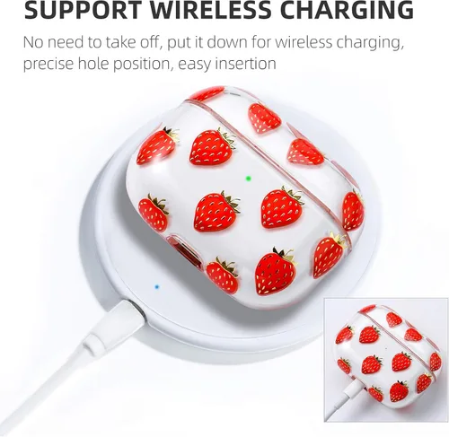 Vista 3 de AKABEILA Funda compatible con Apple Airpods Pro para mujer, transparente con diseños, policarbonato duro, a prueba de golpes [LED frontal visible]