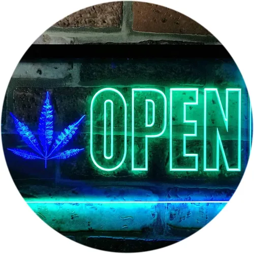 Vista 9 de ADVPRO Open Marijuana Hemp Leaf High Life Dual Color LED Neon Sign Blue & Red 12" x 8.5" st6s32-j0791-br