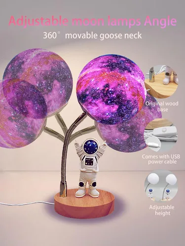 Vista 4 de WLHONG Lámpara de luna para niños, luces Space Buddy con luz nocturna de astronauta de 7 colores, alimentada por USB y control de botón, lámpara