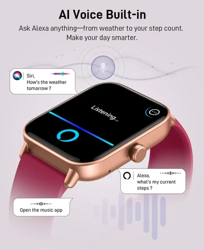 Vista 3 de Hingso Relojes inteligentes para mujer, Android y iPhone, Alexa integrado, rastreador de actividad física de 1.85 pulgadas con respuesta/hacer Rojo