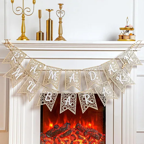 Vista 9 de [Usado] SmoothNovelty 2 piezas de pancartas de Eid Ramadán Mubarak de madera, decoración de Ramadán Mubarak, decoración de cuentas rústicas