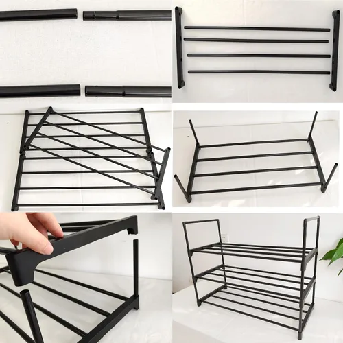 Vista 5 de Organizador de zapatos, estante de almacenamiento de zapatos reversible de metal de 3 niveles que ahorra espacio, para entrada, armario, puerta