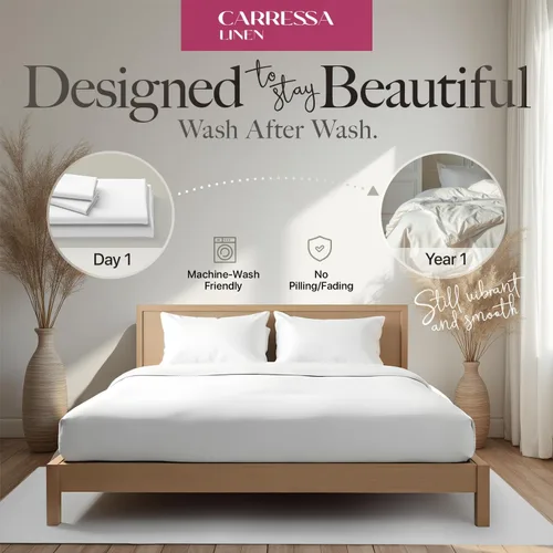 Vista 8 de Carressa Linen Juego de sábanas de algodón egipcio de la serie 1200, tamaño Beige