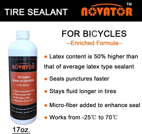 Vista 2 de NOVATOR Endurance - Sellador de neumáticos de bicicleta para tubulares, tubulares, tubos, sella más rápido, dura más tiempo, microfibra