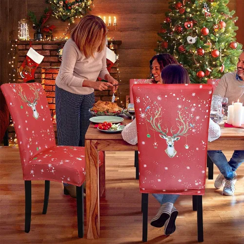 Vista 7 de OTOSTAR Fundas para sillas de Navidad, paquete de 4 fundas elásticas y suaves de elastano extraíble para cocina, comedor, hotel, ceremonia